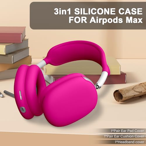 Maxjoy AirPods Max Case - Soft Silicone Ear Cups Cover, Ear Pad Case, Headband Cover - Anti-Scratch Protective Accessories for Apple AirPods Max Headphones, Rose Red - color: Rose Red