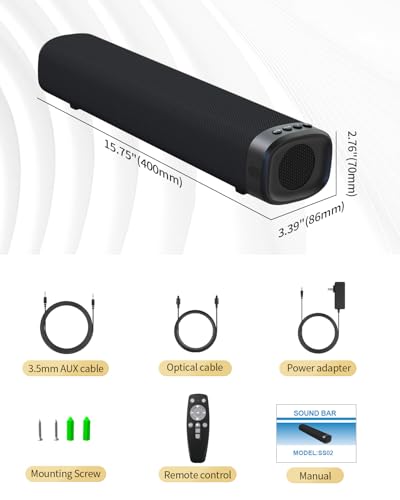 Sound Bar – 50W, Sound Bar for Smart TV, Sound Bar with Bluetooth 5.0, Optical/AUX Connectivity, Remote Control, Wall-Mountable Home Theater Audio, Compatible with TV, PC, and Phone - color: Gray