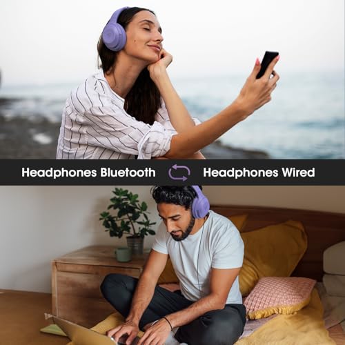 DOQAUS Bluetooth Headphones Over Ear, 70H Playtime,3 EQ Modes, with ENC Mic | HiFi Stereo Sound, Deep Bass, Soft Memory Foam Earpad, BT5.4, Headphone Wireless for Phone PC Travel Home Office, Purple - color: Purple
