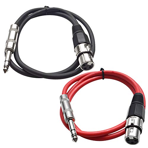 Seismic Audio - SATRXL-F2-2 Pack of 2 Foot 1/4 Inch TRS to XLR Female Patch Cables - Balanced - 2 Foot Patch Cord - Black and Red - color: Black and Red