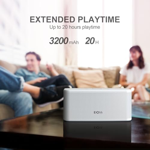 DOSS SoundBox Plus Portable Bluetooth Speaker with 16W Stereo Sound-White | Rich bass, 20H Playtime, Wireless Stereo Pairing, Hands-free Calls, Bluetooth 5.0, For Home, Office, Dorm, Camping, Backyard - color: White