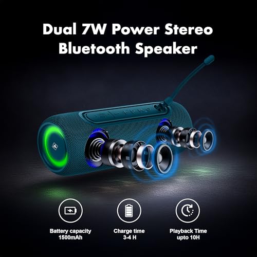 Fisher Portable Bluetooth Speakers IPX5 Waterproof Speaker, 14W Peak Power | Stereo Bluetooth Speaker, RGB Lights, TWS, BT 5.3, Built-in Mic, Hands Free Calling Speakers Bluetooth Wireless, Use Anywhere - color: Navy Blue