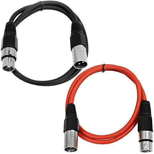 Seismic Audio - SAXLX-3-2 Pack of 3' XLR Male to XLR Female Patch Cables - Balanced - 3 Foot Patch Cord - Black and Red - color: Black and Red