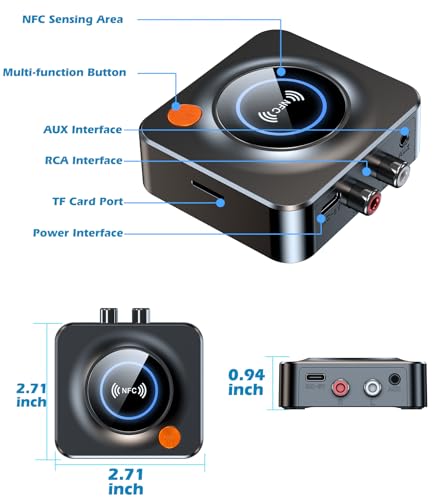 Bluetooth Receiver for Home Stereo, AUX RCA to Bluetooth Adapter | NFC Bluetooth Audio Receiver for Old Speakers Music Streaming Sound System, KAIY Convert Wired Speakers to Wireless