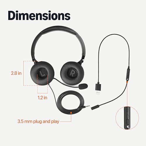 Amazon Basics On Ear Wired Computer Headset with Adjustable Microphone, 3.5mm Port or in-Line Control with USB-A Port, Foldable, Clear Sound, Small/Medium Size, Black (Pack of 2) - size: One Size (Pack of 2), style: Wired