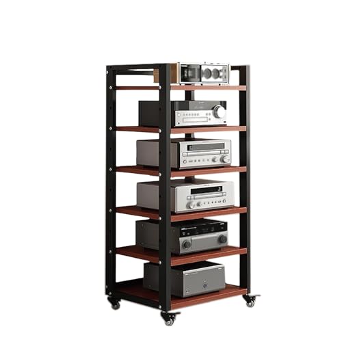 6 Tier Audio Rack Tower, CD Record Player Stereo Receiver AV Equipment Cabinet Display Rack, Weight Capacity 661 lbs, with Adjustable Wooden Shelves for Home (6 Tier Teakwood) - size: 6 Tier Teakwood