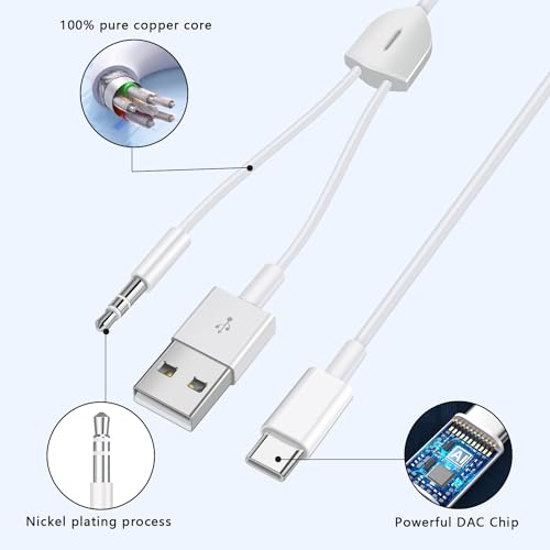 USB C to 3.5mm Aux Cable with Charger, 2 in 1 USB C to 3.5mm Car Stereo Aux Cable Headset Cable with PD 18W Charging Compatible with iPhone 17/16/16e/15 Pro Max/Air, Galaxy S25/S24/S23, Pixel 9/8/7/6 - color: White
