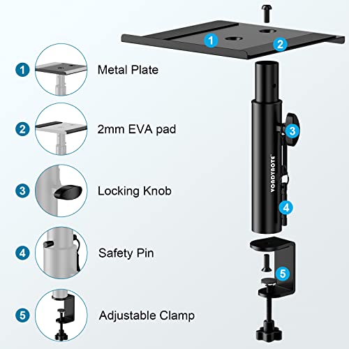 Vondynote Studio Monitor Stands Desk Clamp Speaker Stands Against The Wall | Set of 2, Adjustable Height 9"-14", Desktop Speaker Stands against the Wall, Desk Clamp Mount