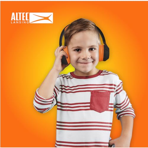 Altec Lansing Kid Safe Noise Cancelling Wireless Headphones 15H Battery, 85dB Volume Limit, Foldable Design Powerful Sound, Active Noise Cancellation Perfect for Kids Ages 7+ - color: Black/Orange