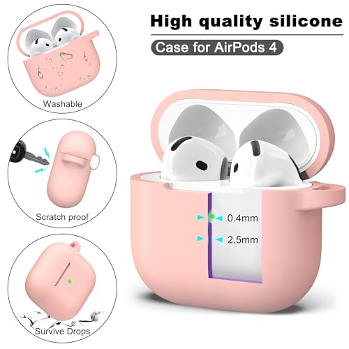 for AirPods 4 Case with Cleaner Kit,Full Protective Soft Skin Silicone Cover with Keychain for AirPods 4 Gen Case for Men Women,Compatible with Apple AirPods 4th Genaration Case 2024,Sand Pink - color: C Sand Pink