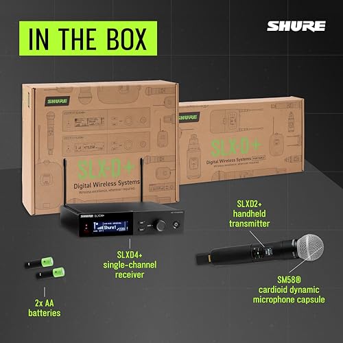 Shure SLXD24+ Wireless System with SM58 Capsule - G57 Band | Vocal system with SLXD4+ receiver and SLXD2+ handheld; Bluetooth monitoring and feedback reduction for live use - style: SM58 Capsule