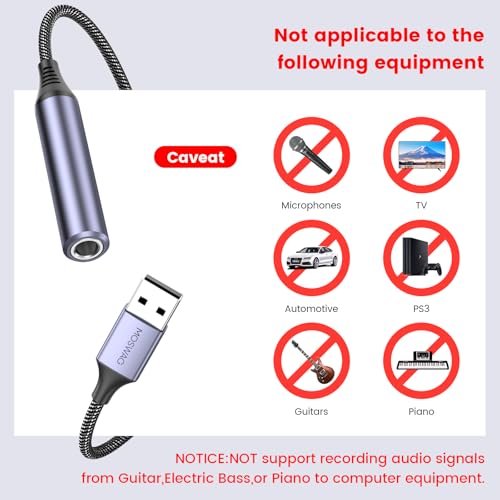MOSWAG USB to 1/4 Jack Audio Adapter with External Sound Card