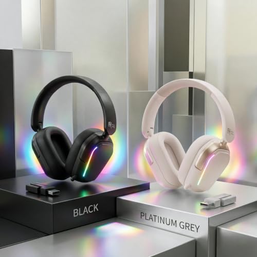 RK ROYAL KLUDGE HG101 V2 Wireless Gaming Headset, 2.4G/Bluetooth 6.0/3.5mm Wired Headphones, 7.1 Surround Sound, 40mm Drivers, Memory Foam Cushions, Works with Xbox, PS4/5, PC, Switch, Platinum Grey - color: Platinum Grey