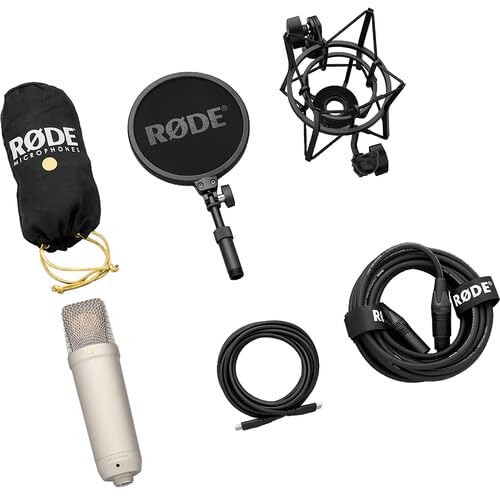 Rode NT1 5th Generation Large-Diaphragm Cardioid Condenser Microphone (Black) | Dual XLR/USB, Ultra-Low Noise & 32-Bit Float Recording for Streaming & Studio Recording + Mic Arm + Cable Ties + More