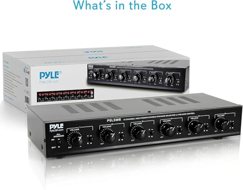Pyle 6 Channel Speaker Selector Switch - Multi Zone A B Speaker Distribution Controller Box w/ Independent Audio Source Volume Control, Supports Home Theater Stereo Receiver System - Pyle PSLSW6