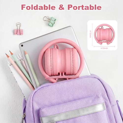AILIHEN I35 Kids Headphones for School with Mic, 93dB Volume Limited, Pink | Wired On Ear Headphones for Kids Girls, Foldable Lightweight Headphone for Classroom Learning & Entertainment Travel Computer - color: Candy Pink