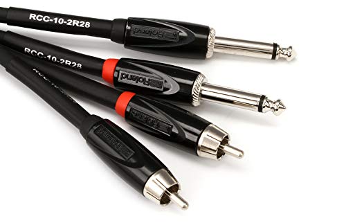 Roland Black Series Interconnect Cable, Dual RCA to 1/4 Inch, 10-Feet | Oxygen-free copper core with spiral shielding and low-capacitance for instruments, pedals and studio gear - size: 10 ft, style: Dual RCA-1/4"