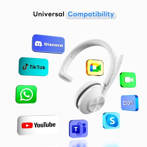 Bluetooth Headset, Wireless Headset with Mic for Work, Bluetooth 5.3, Wireless Headphones with AI Noise Cancelling Microphone (Clear Calls & Mic Mute), USB Dongle, for Computer/PC(White) - color: White