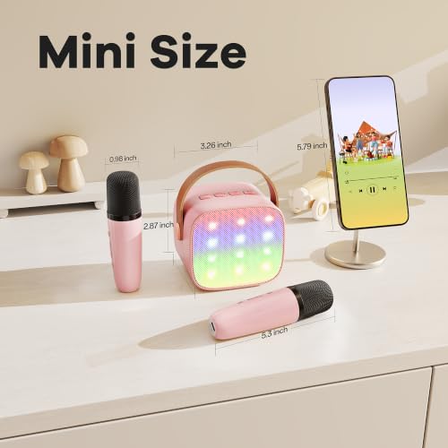 YLL Mini Karaoke Machine with 4 Wireless Microphones, Gifts for Kids | Portable Magic Voice Bluetooth Speaker, Birthday Gifts for Girls Ages 3, 4, 5, 6, 7, 8, 9, 10, 11, 12+ Year Old Family Party - color: Pink-4 Mics
