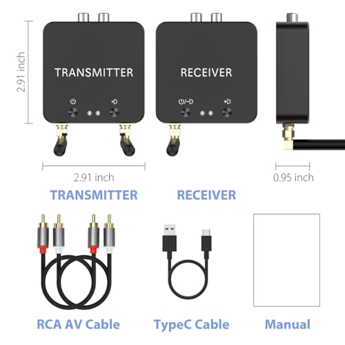 5.8GHz&5.2GHz Dual-Band Wireless Audio Transmitter Receiver for TV/PC, 160ft Long Range 0.018s Low Latency with Built-in 2.4G Bluetooth 5.3 Receiver, Wireless Adapter Kit with RCA(3.5mm) Out/Input - color: GT01-RCA