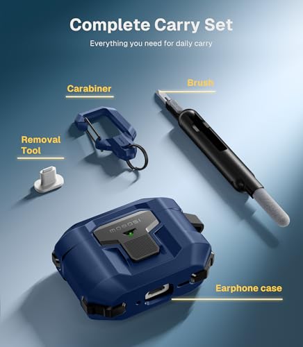 MOBOSI for AirPods Pro 3 Case 2025 with Drop-Proof Lock, Blue | Cleaning Kit & Keychain, Compatible with MagSafe, Military-Grade Protection Hard Cover for iPods Pro 3rd Generation - color: Blue