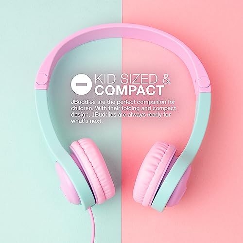 JLab, JBuddies Folding Gen 2, Kids Wired Headphones, Noise Isolating, Volume Limiting, Toddler Headphones Ages 2+, Pink/Teal - color: Pink/Teal