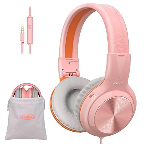 SIMOLIO Manyshare Kids Headphones Girls, 3.5mm Wired Headphones with Mic - color: Barbie Pink