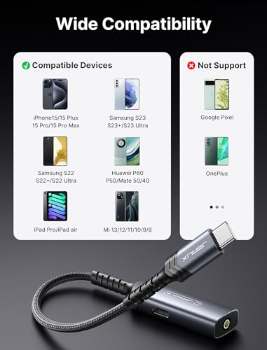 JSAUX USB C to 3.5mm Headphone Charger Adapter, 2-in-1 PD 60W AUX PC-Black | USB C to 3.5mm Headphone and Charger Adapter, 2 in 1 AUX Mic Jack, PD 60W Fast Charging, for iPhone 15 Pro Max Galaxy S24 PC - color: Black