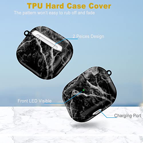 Compatible with Airpods 3rd Generation Case (Not Fit Pro) - Wonjury Marble Protective Hard Compatible with Airpods 3 Case Cover Shockproof Women Girls with Keychain, Marble Black - color: Marble Black