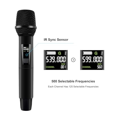 PRORECK UK-4000 UHF 4 Channel Wireless Microphone System with Four Handheld Microphone, 500 Selectable Frequency Range, Perfect for Home Karaoke/smallgatherings (UK-4000)