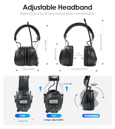 Digital AM FM Radio Headphones, Hearing Protection Earmuff for Adult, 30dB SNR for Mowing, Construction, Chainsaw - color: Am Fm Radio + Battery + Black