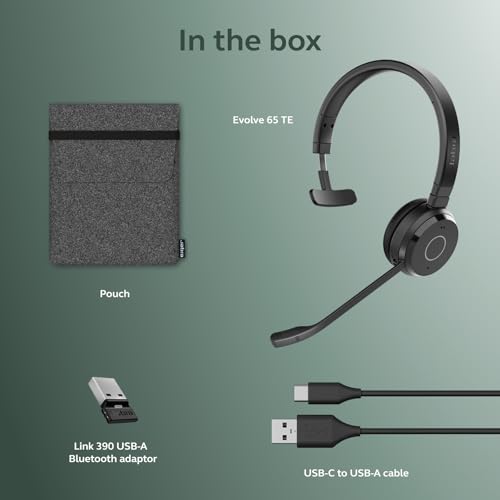 Jabra Evolve 65 TE (Third Edition) Wireless Teams Headset with Mic, Black - style: Single-Ear, Charging Cord