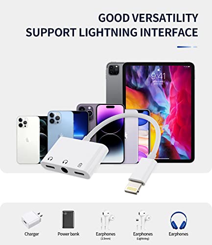 Lightning to 3.5mm Headphone Converter(2Pack)3in1 for iPhone AUX Adapter Dongle for Apple MFI Certified 11 12 13 14 Pro Max 8 Plus X XR for iPad Music Adaptador Cord Audio Charger Jack Cable Splitter