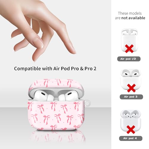 Compatiable for AirPod Pro 2nd/1st Generation Case,Lightweight & Durable Resistant Hard Case with Keychain,Stylish Design AirPod Case Cover for Women(Cute Pink Ribbon Bow) - color: Cute Pink Ribbon Bow