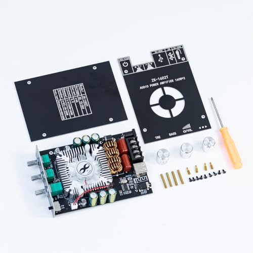 ZK-1602T Bluetooth Amplifier Board, 2.0 Channel 160W+160W Stereo Audio Amp with Treble & Bass Control, DC 15-36V Power Supply, Bluetooth 5.0 & AUX Inputs for Home DIY Speakers - style: ZK-1602T