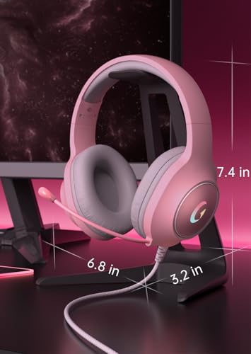 syndesmos CM7002 Gaming Headset for PS5, PS4, PC, Mac, Switch, Xbox Series, Surround Sound RGB Gaming Headphones with Noise Canceling Microphone, 50MM Dynamic Drivers, 3.5MM Audio Jack, Light Pink - color: Light Pink