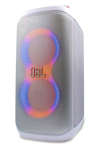 JBL PartyBox Club 120 White - 160W Portable Wireless Splash Proof Speaker + Partylight Beam + Wireless Two Microphone System with Receiver + AUX Cable + Microfiber Cloth - color: White, style: w/ Partylight & Mics