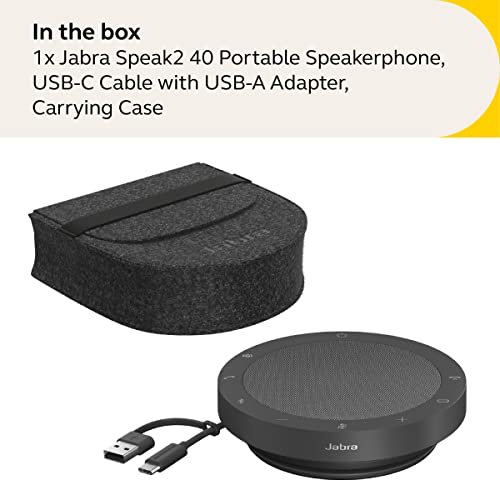 Jabra Speak2 40 Portable Speakerphone - 4 Noise-Cancelling Mics, 50mm Full Range Speakers with Wideband Audio for Clear Sound, USB-A/USB-C Connections - Certified Microsoft Teams Speaker - Dark Grey - size: MS Teams, style: Teams Certified