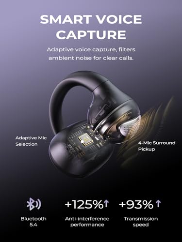 Haowolf Open Ear Bluetooth 5.4 Bone Conduction Headphones, 4 Mics Clear Calls Wireless Clip On Earbuds, 5.7g Ultra-Light, AI Music Generator, 30H Hi-Fi Stereo Playtime for Running, Black