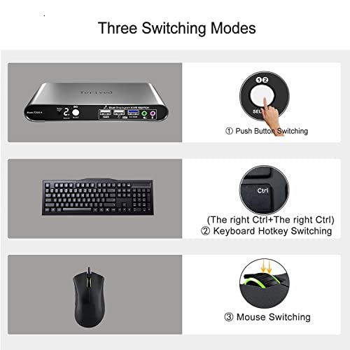 2 Port DP USB 3.0 Automatic KVM Switch Dual Monitor 4K@144Hz Two Computers Two DisplayPort Monitors switcher, 8K@30Hz, Aluminum hotkey Audio mic, Digital Display, HDR10 with Cables - style: 2 Computers 2 DP Monitors USB 3.0