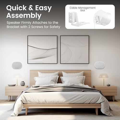 ynVISION.DESIGN Wall Mount for Sonos ERA 300 Speaker, 1 Mount, White | Tilt 18° and Swivel ±21°, cable management, hardware included for concrete, brick, or wood stud install, easy assembly - style: White - Single