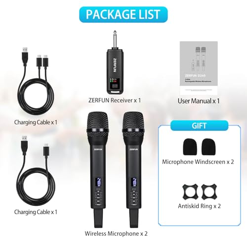 Rechargeable Wireless Microphones Dual, D240, Black - color: Black, style: 2 Mics