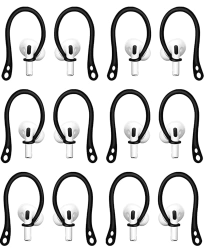 Sport Ear Hooks Compatible with AirPods 4 3 2 1 Pro & Pro 2, 6 Pairs Anti Slip Anti Lost Silicone Earhook Ear Loop, Black - color: Black