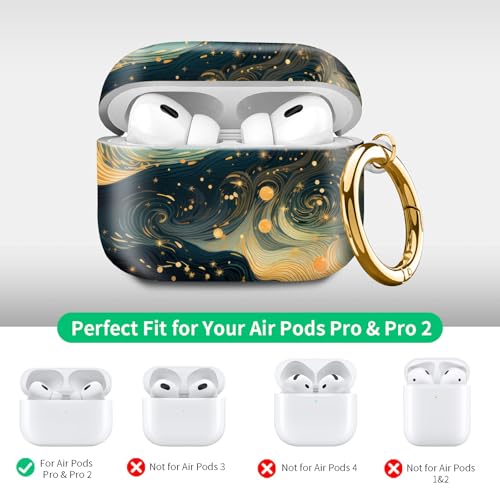 Compatible with Airpod pro 2nd/1st Generation Case Cover with Gold Round Keychain Cute Pattern Hard & Anti Slip Cover for Men Women & Girls(Starry Sky) - color: Starry Sky