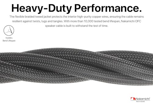 Nakamichi 24k Gold Plated Banana Plugs Speaker Cables 99.9% OFC (10 Feet) | Oxygen-Free Copper, Excel Series, Amplifier Heavy Duty Braided In-Wall CL2 Rated Wires - Black (12AWG / 10ft / 3.0m) 2-Pack - color: Black, size: 12 AWG (10-Feet)