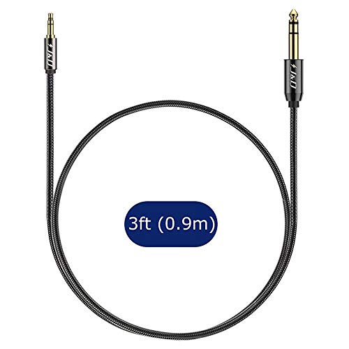 J&D 3.5mm to 6.35mm Stereo Audio Cable, Gold Plated 3.5mm 1/8 inch Male TRS to 6.35mm 1/4 inch Male TRS Copper Shell Cable with Zinc Alloy Housing, Nylon Braid for Amplifiers, 3 Feet - size: 3 Feet