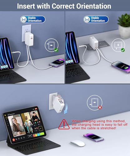 65W Retractable Wall Charger with Dual Cables,4-in-1 Retractable Phone Charger Wall Plug with USB Ports,2.6FT PD Cable&2 Ports,Fast Charging for iPhone 17/16/15,MacBook Pro/Air,Galaxy,Pixel,Travel