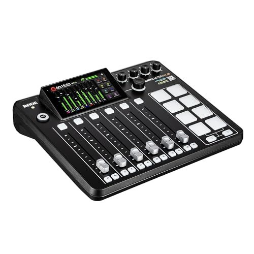 RODE RODECaster Pro II + 2x Headphones + 2x Podcast Microphone + 64GB Micro SD Memory Card + Mic Arm Stand + 10 Foot XLR + USB-C + 1/4 TRS + More (Bundle)