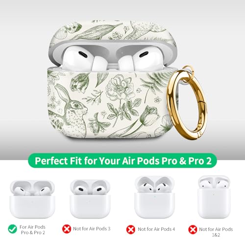 Compatible with Airpod pro 2nd/1st Generation Case Cover with Gold Round Keychain Cute Pattern Hard & Anti Slip Cover for Men Women & Girls(Rabbit Butterfly) - color: Rabbit butterfly