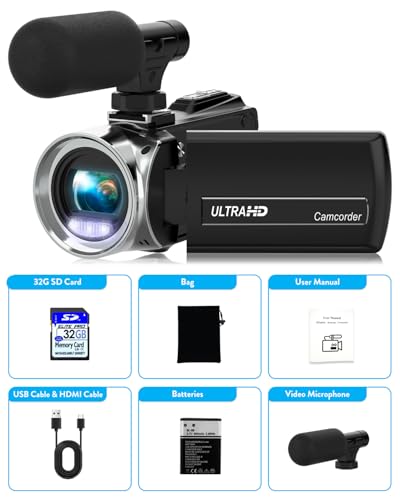 Video Camera Camcorder FHD 4K 36MP Vlogging Camera for YouTube Video Recorder 3.0" 270 Degree Rotation Screen Video Cameras for Filming with Microphone,32GB SD Card (Black)